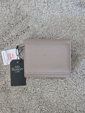Pebbled Leather Compact Wallet in Taupe